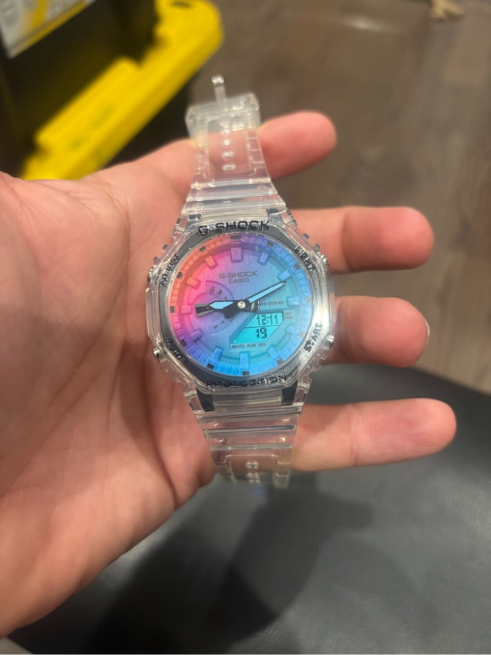 G-Shock Clear Resin Watch with Rainbow Gradient Dial